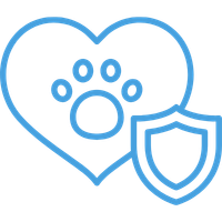 blue icon of a heart with a paw print and shield